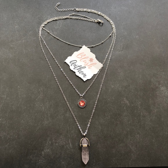 3/$25⚡️rose quarts bead multilayer boho necklace - Picture 5 of 5